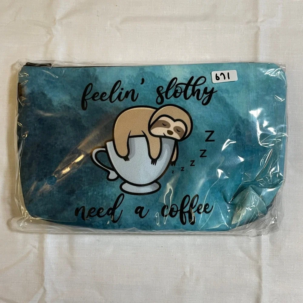 The Pouch Cosmetic Bag Unisex OS Teal NWT Sloth Coffee Tie Dye Zipper Pouch